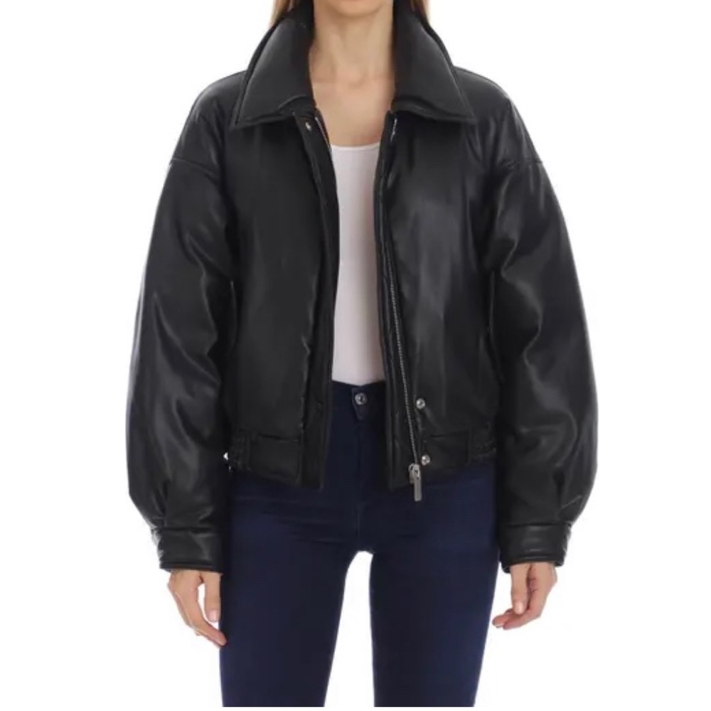 Les Avec Files Faux Leather Aviator Bomber Jacket